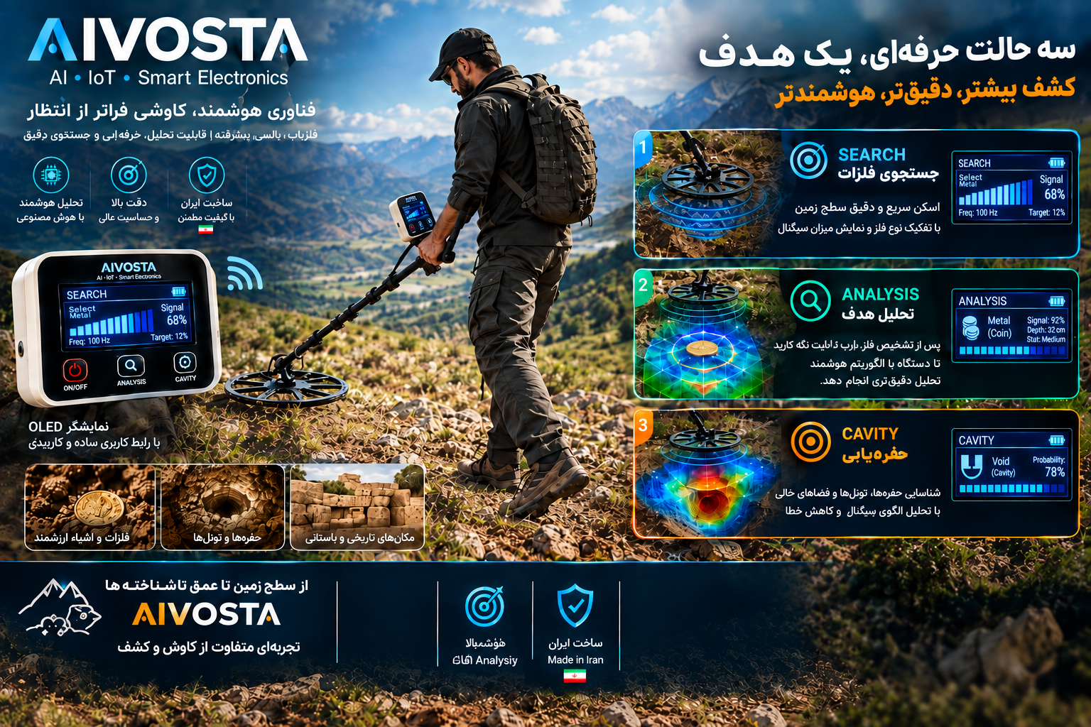 فلزیاب پالسی هوشمند AIVOSTA GOLD